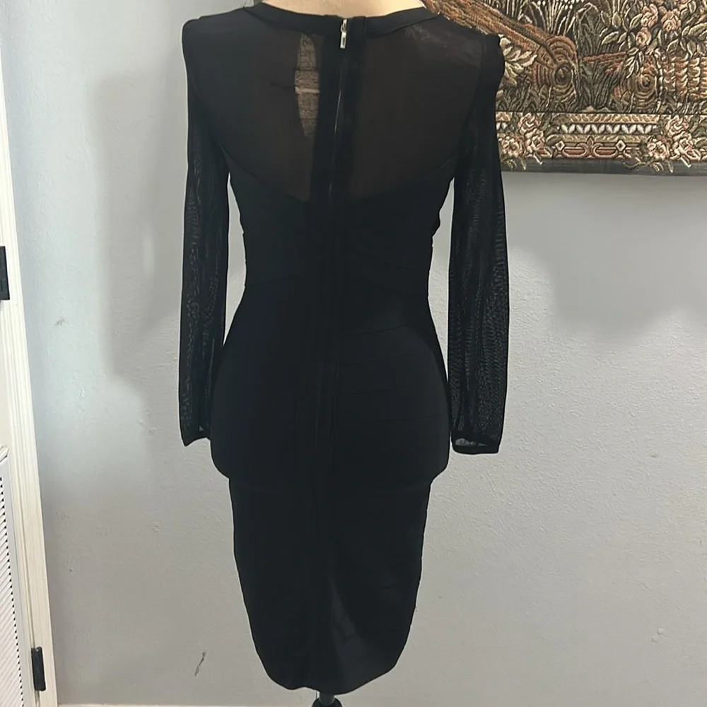 Bebe Black Mummy Bandage Body Hugger Dress. Sheer Mesh Top. Full Back Zip. SizeM - Picture 6 of 16